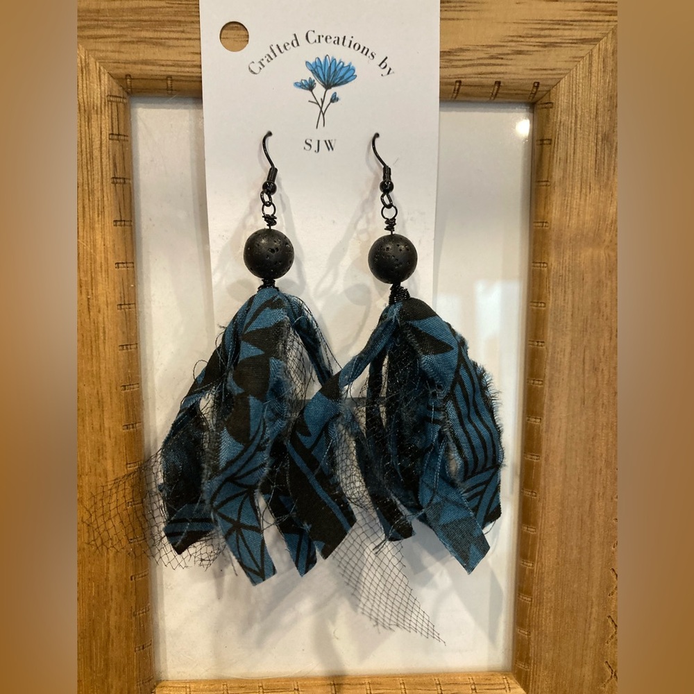 Black and Blue Tassel Earrings